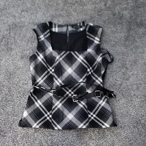 White House Black Market Black and White Plaid Top